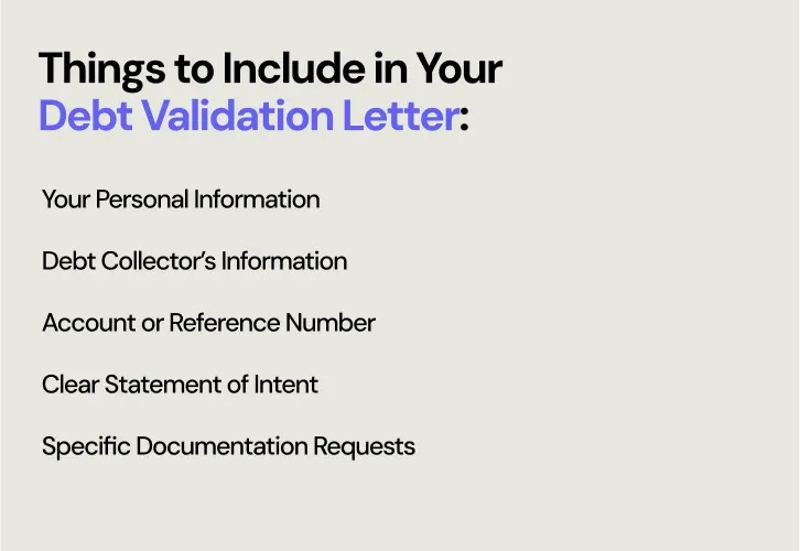 Image of factors to include in debt validation letter